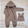 Oteplený dětský overal se šlapkama a kapucí + čepička, 2D, Kazum, čokoládový (Velikost 56 (1-2m))