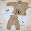Bavlněná sada, body, kalhoty, motýlek a čepice Elegant Boy 5D, Kazum, mocca/bílá (Velikost 56 (1-2m))