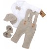 Z&Z 5-dílná pletená sada Boy, body, kalhoty, čepička, motýlek, botičky, béžová (Velikost 68 (3-6m))