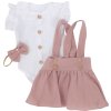 Mušelínová suknička s láclem, bodýčko a čelenka, 3D sada , bílá/starorůžová (Velikost 56 (1-2m))
