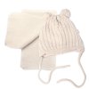 Zimní čepice na zavazování s bambulky + šál, Baby Nellys - béžová (Velikost 62/68 (3-6m))