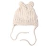 Zimní čepice na zavazování s bambulky + šál, Baby Nellys - béžová (Velikost 62/68 (3-6m))