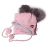 Zimní čepice s fleecem a chlupáčkové bambulky Star + komínek - pudrová (Velikost 68-86 (6-18m))