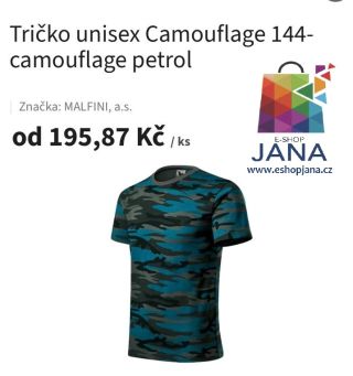 Tričko unisex Camouflage 144 - 195,87Kč https://www.eshopjana.cz/tricko-unisex-camouflage-144-camouflage-petrol/ #ponozky...