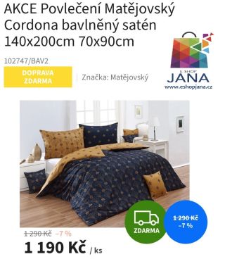 AKCE Povlečení Matějovský Cordona - 1190.-Kč...