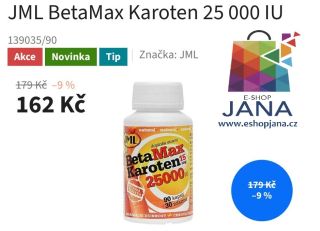BetaMax Karoten 25 000 - 162.-Kč https://www.eshopjana.cz/jml-betamax-karoten-25-000-iu/ #ponozky #povleceni #rucnik...