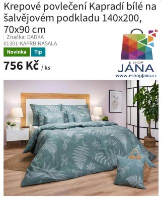 Povlečení Kapradí bílé na šalvějovém podkladu - 756.-Kč...