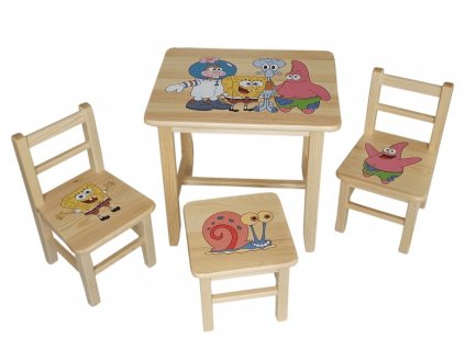 Dětský stůl ze dřeva se židličkami SpongeBob Vzor 26  stolička zdarma
