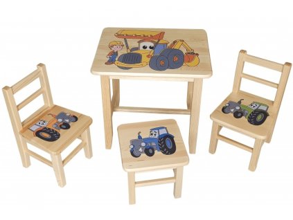 Dětský stůl ze dřeva se židličkami Bagr Vzor 37  stolička zdarma