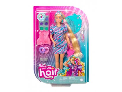 Barbie Totally Hair blondýnka v hvězdičkových šatech