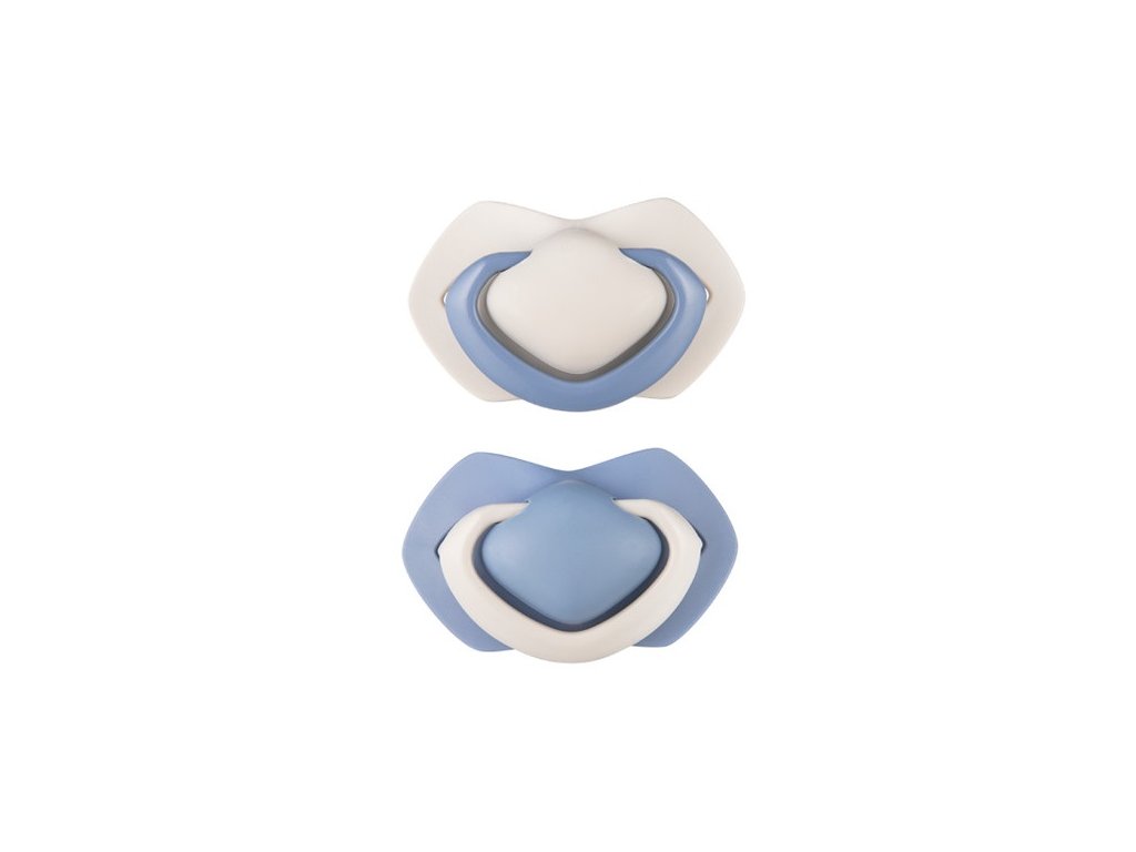 canpol babies sada 2 ks symetrickych silikonovych dudliku 18m pure color modry