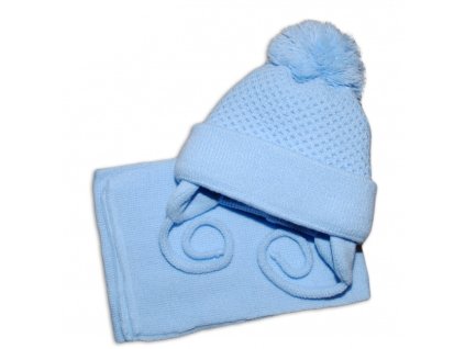 zimni cepicka se salou modra s velkou bambulkou