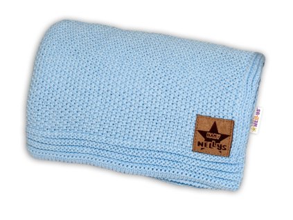 bavlnena deka decka pletena basic 80x90cm modra