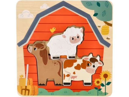 drevene vrstvene puzzle farma prirodni