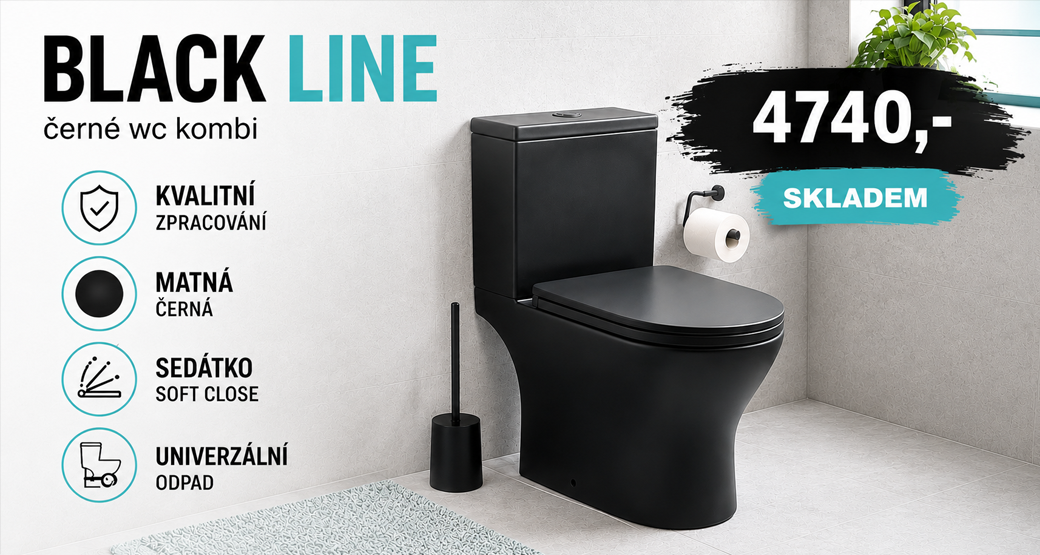 Černé kombi WC BLACK LINE s nádržkou a sedátkem