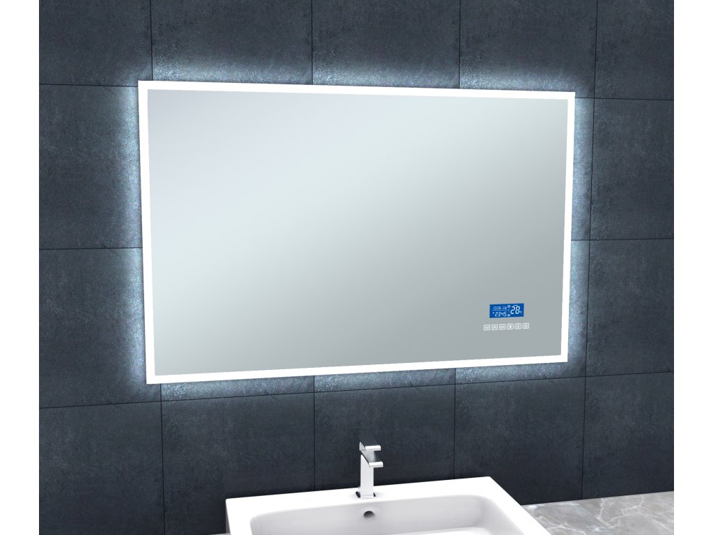 LED zrcadlo SMART 100x65 cm, bluetooth, hodiny, datum, teplota, reproduktor, funkce proti zamlžování  DOPRAVA ZDARMA