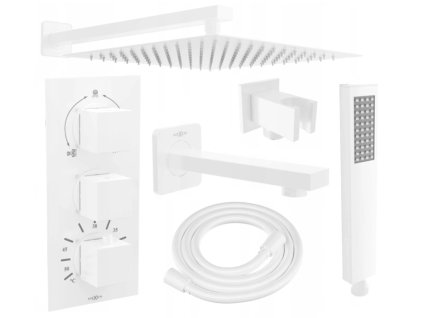 MEXEN/S - Cube DR02 podomítkový vanový SET s vytokovou hubicí + slim sprcha 30 cm, bílá 77503DR0230-20