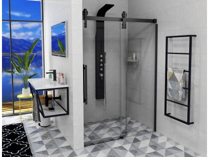 VOLCANO BLACK sprchové dveře 1600 mm, čiré sklo