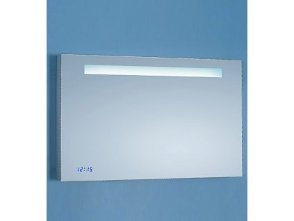 Koupelnové obdélníkové zrcadlo s osvětlením a hodinami 1200x650x