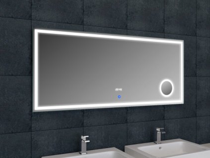 Zrcadlo 1400x600x32 mms kosmetickým zrcátkem, hodinami a LED osvětlením (bssLMC1460A)