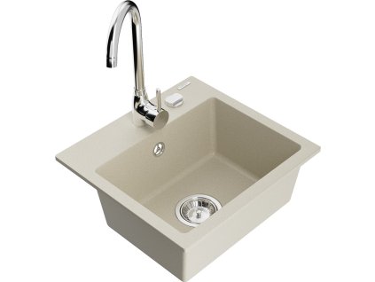 MEXEN/S - Milo granitový dřez včetně baterie Telma, béžová 6505-69-670200-00