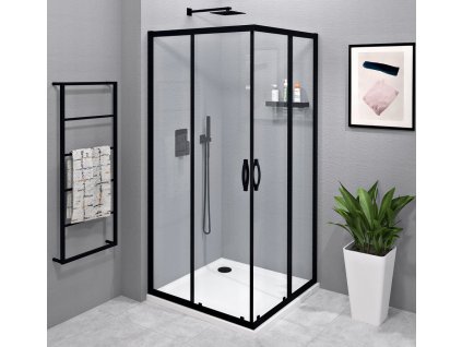 SIGMA SIMPLY BLACK čtvercový sprchový kout 1000x1000 mm, rohový vstup, čiré sklo