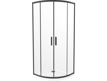 MEXEN/S - Rio čtvrtkruhový sprchový kout 90 x 90, transparent, černý + vanička se sifonem Flat, bílá 863-090-090-70-00-4110B