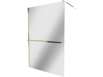 MEXEN/S - KIOTO Sprchová zástěna WALK-IN s poličkou a držákem ručníků 90 x 200, zrcadlové 8 mm, zlatá 800-090-121-50-50
