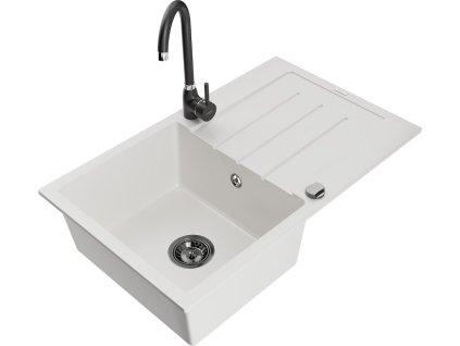 MEXEN/S - Bruno granitový dřez s odkapávačem včetně baterie Telma, bílá 6513-20-670200-70