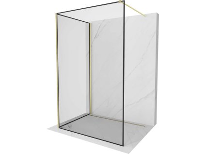 MEXEN/S - Kioto Sprchová zástěna WALK-IN 100 x 80 cm, černý vzor, zlatá kartáčovaná 800-100-212-55-70-080