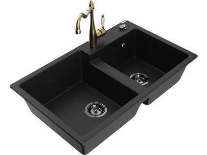 MEXEN/S - Tomas granitový dřez 2-bowl včetně baterie Carla, černá 6516-77-670700-50-B DOPRAVA ZDARMA