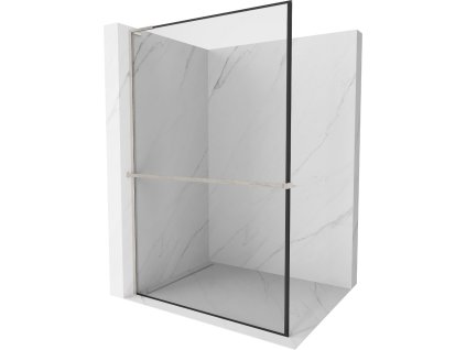 MEXEN/S - Kioto+ L Sprchová zástěna WALK-IN s poličkou a držákem ručníků 120 x 200 cm, černý vzor, nikl kartáčovaná 800-120-123-97-70
