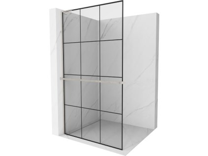 MEXEN/S - Kioto+ L Sprchová zástěna WALK-IN s poličkou a držákem ručníků 100 x 200 cm, černý vzor, nikl kartáčovaná 800-100-123-97-77