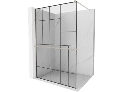 MEXEN/S - Kioto+ Sprchová zástěna s poličkou WALK-IN 70 x 200 cm, černá vzor, nikl kartáčovaný 800-070-121-97-78
