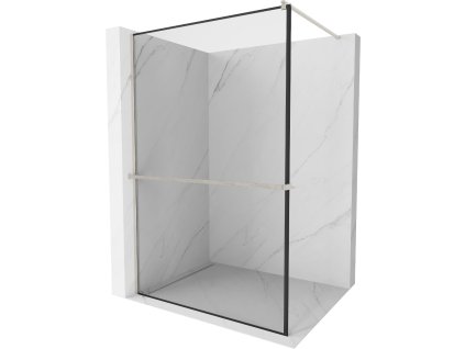 MEXEN/S - Kioto+ Sprchová zástěna s poličkou WALK-IN 90 x 200 cm, černá vzor, nikl kartáčovaný 800-090-121-97-70