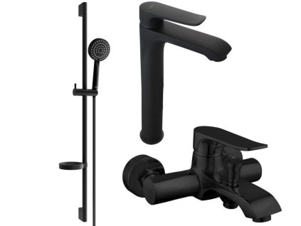 MEXEN/S - Pecos DS75 Set umyvadlové a vanové baterie s příslušenstvím, černá 72713DS75-70
