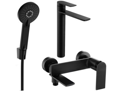 MEXEN/S - Zero SET umyvadlová + vanová baterie s příslušenstvím R40, černá 71113R40-70