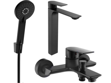 MEXEN/S - Alexa SET umyvadlová + vanová baterie s příslušenstvím R40, černá 71213R40-70