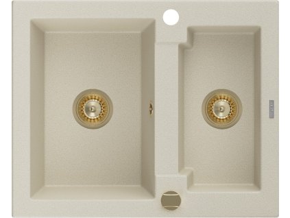 MEXEN/S - Carlos granitový dřez 1.5 582x475 mm, béžová, + zlatý sifon 6518581500-69-G