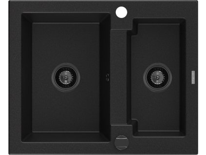 MEXEN/S - Carlos s granitový dřez 1.5 582 x 475 mm, černá, + černý sifon 6518581500-77-B