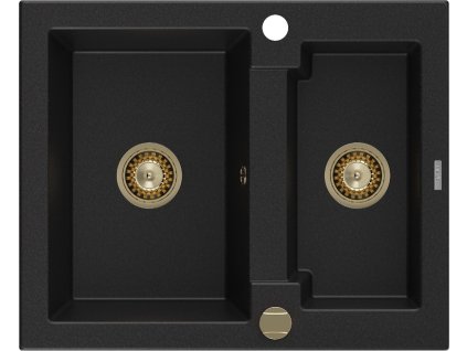 MEXEN/S - Carlos s granitový dřez 1.5 582 x 475 mm, černá, + zlatý sifon 6518581500-77-G