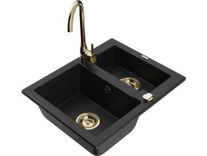 MEXEN/S - Carlos granitový dřez 1.5 včetně baterie Telma, černá 6518-77-670200-50