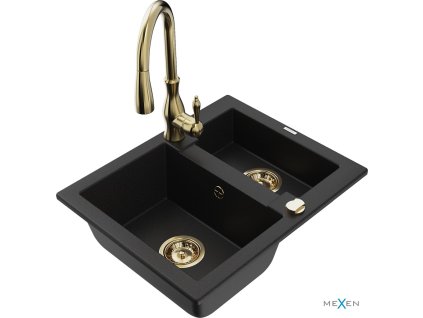 MEXEN/S - Carlos granitový dřez 1.5 včetně baterie Savita, černá 6518-77-672601-50  DOPRAVA ZDARMA