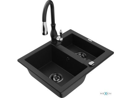 MEXEN/S - Carlos granitový dřez 1.5 včetně baterie Savita, černá 6518-77-672601-70-B  DOPRAVA ZDARMA