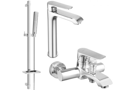 MEXEN/S - Pecos DQ72 Set umyvadlové a vanové baterie s příslušenstvím, chrom 72713DQ72-00