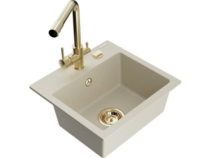 MEXEN/S - Milo granitový dřez včetně baterie Duero, béžová 6505-69-671600-50