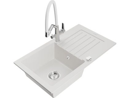 MEXEN/S - Pablo granitový dřez s odkapávačem včetně baterie Duo, bílá 6510-20-671701-02