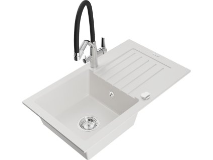 MEXEN/S - Pablo granitový dřez s odkapávačem včetně baterie Duo, bílá 6510-20-671701-07