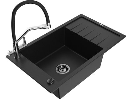 MEXEN/S - Elias granitový dřez s odkapávačem včetně baterie Duo, černá 6511-77-671701-07-B  DOPRAVA ZDARMA