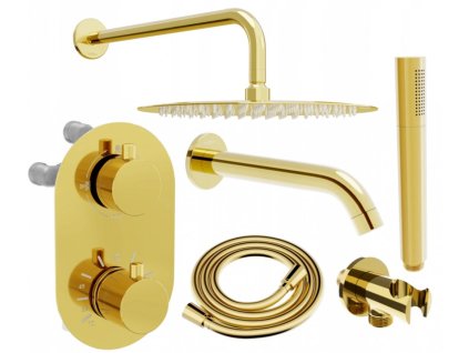MEXEN/S - Kai DR70 podomítkový vanový SET s výtokovou hubicí + slim sprcha 30, zlatý 77602DR70301-50